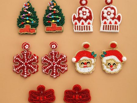 Wholesale Christmas Rice Beads Handmade Christmas Tree Old Man Snowflake Felt Earrings on Sale