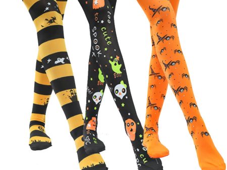 Wholesale Halloween Pumpkin Ghost Skeleton Spider Black and Yellow Striped Socks For Discount