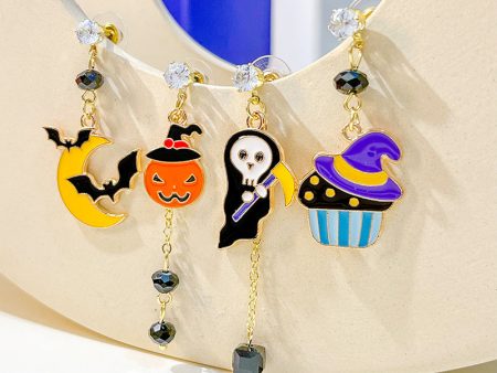 Wholesale Halloween Color Matching Cartoon All-match Pumpkin Ghost 925 Silver Needle Earrings Sale