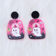 Wholesale Halloween Square Round Hollow Acrylic Ghost Pumpkin Cat Earrings Online Hot Sale