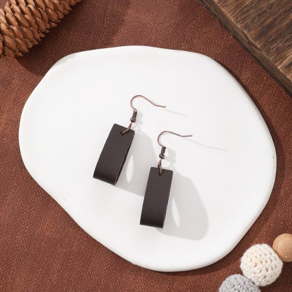 Wholesale Rectangular Lychee Pattern Leather Earrings For Cheap