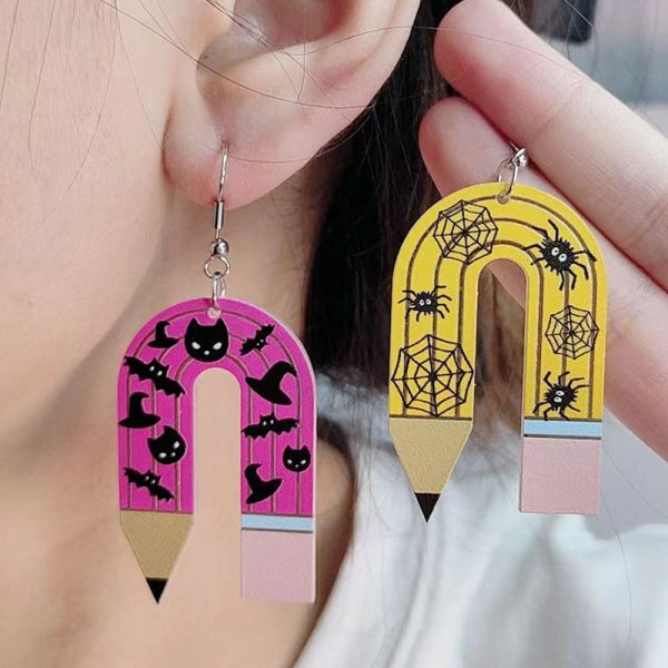 Wholesale Halloween Ghost U-shaped Pencil Acrylic Exaggerated Earrings Online Sale