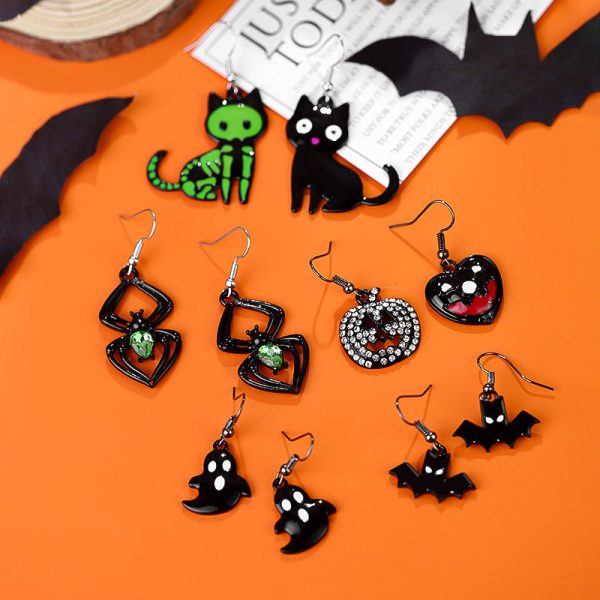 Wholesale Halloween Creative Funny Dark Ghost Bat Spider Skull Earrings Online now