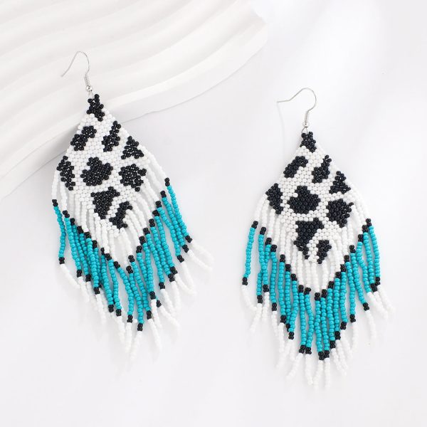 Wholesale Bohemian Handwoven Cow Pattern Long Tassel Rice Bead Earrings Cheap