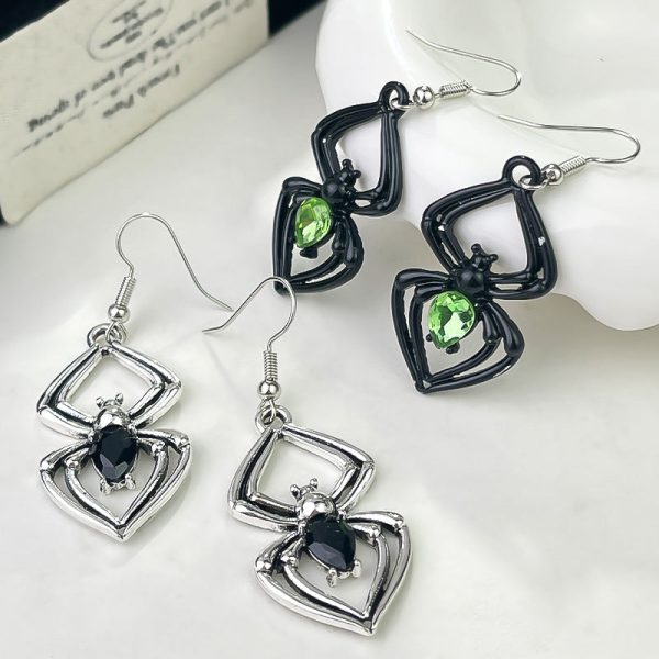 Wholesale Halloween Spider Retro Exaggerated Emerald Earrings Cheap