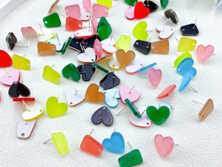 Wholesale 50PCS Handmade DIY Acrylic Fine Glitter Heart Trapezoid Colorful 925 Silver Needle Hole Earrings Discount