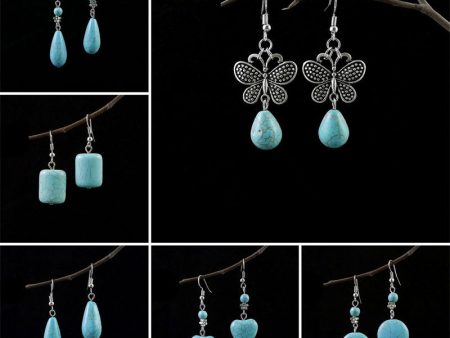 Wholesale Miao Silver Ethnic Style Retro Turquoise Water Drop Earrings Online Hot Sale