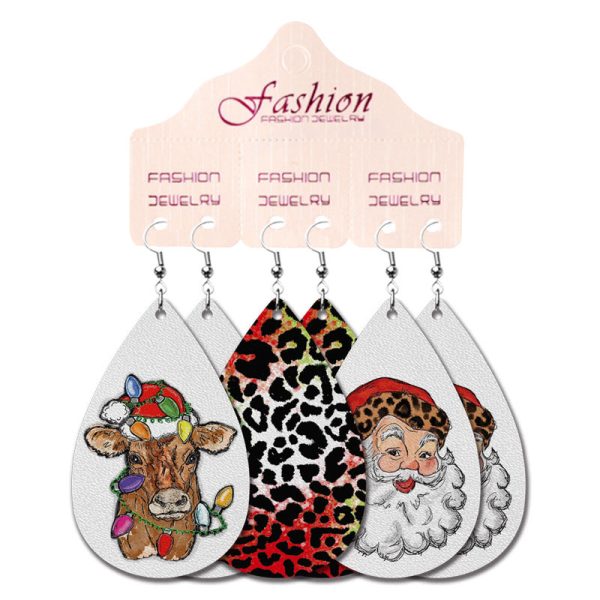 Wholesale 2 Sets Christmas PU Leather Elk Cowboy Santa Claus Earrings Online Hot Sale