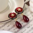 Wholesale French Medieval Style Red Oil Drop Retro Flower Earrings on Sale