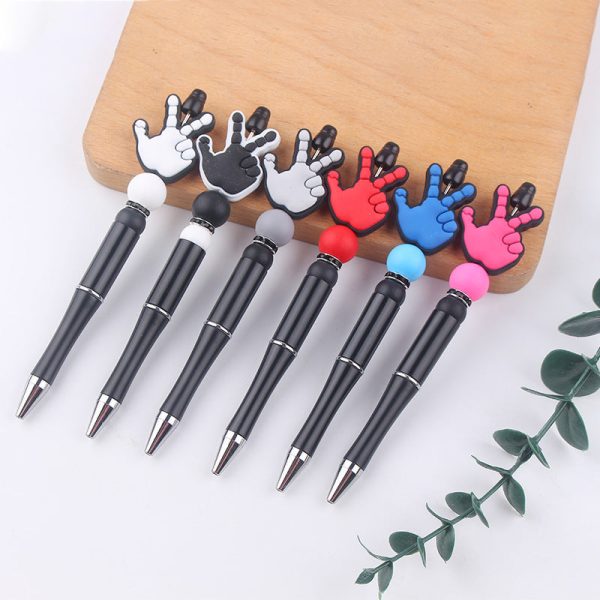 Wholesale Beaded Pens DIY Handmade Palm Silicone Beads Black Plastic Multifunctional Ballpoint Pen Online Hot Sale