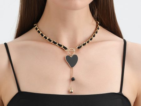 Wholesale Wrap Flannel Black Heart Mother of Pearl Necklace Online