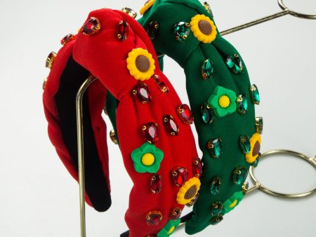 Wholesale Fashion Sunflower Diamond Christmas Red and Green High Skull Headband Online Sale