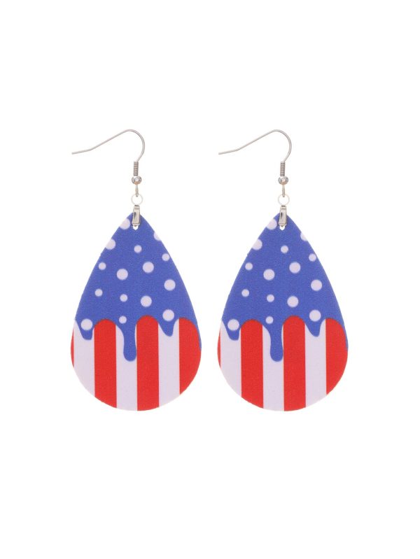 Wholesale Independent Day Stripe Star Water Drops American PU Leather Ear Ring For Discount