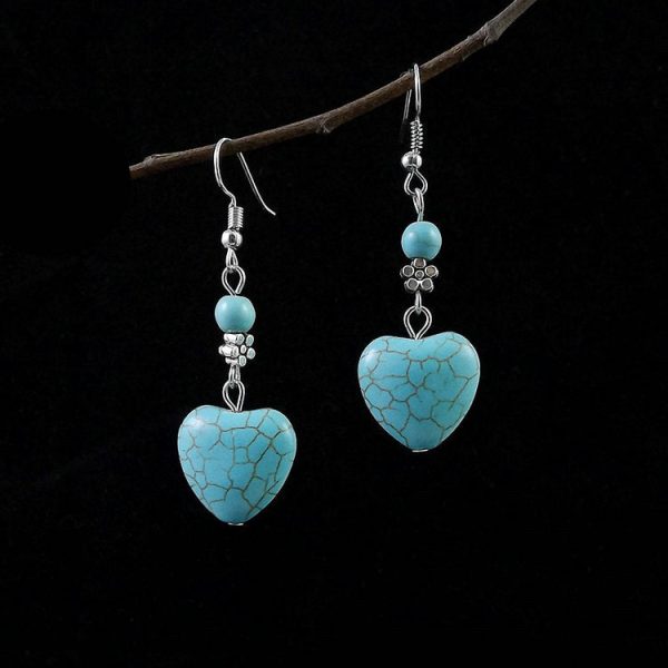 Wholesale Miao Silver Ethnic Style Retro Turquoise Water Drop Earrings Online Hot Sale