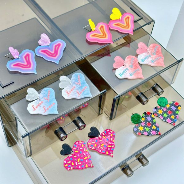 Wholesale Colorful Printed Love Acrylic Valentine s Day Gradient Earrings Discount