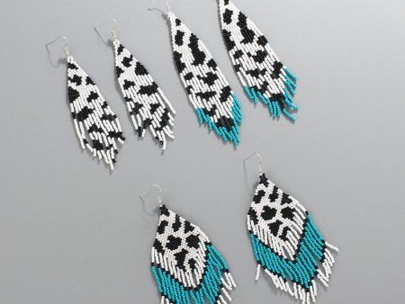 Wholesale Bohemian Handwoven Cow Pattern Long Tassel Rice Bead Earrings Cheap