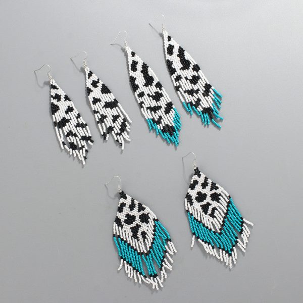 Wholesale Bohemian Handwoven Cow Pattern Long Tassel Rice Bead Earrings Cheap