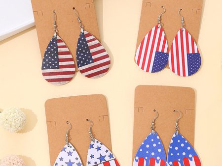 Wholesale Independent Day Stripe Star Water Drops American PU Leather Ear Ring For Discount