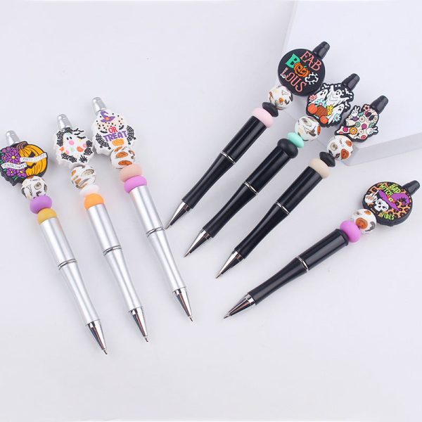 Wholesale Beaded Pens DIY Creative Cute Cartoon Halloween Silicone Beads Black Plastic Gel Pen Supply