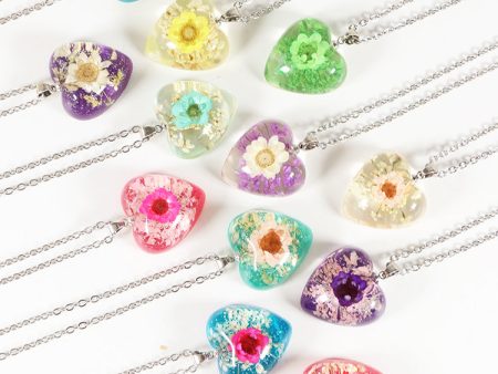 Wholesale 10pcs Small Star Flower Colorful Background Heart Shape Necklace Online Hot Sale