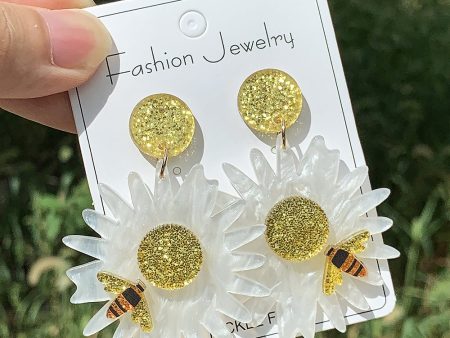 Wholesale Flower Bee Shiny Acrylic Earrings Cheap