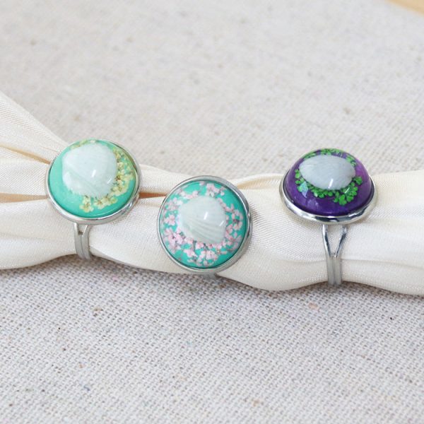 Wholesale 6pcs Real Flower Creative Floral Two-color Ring For Sale