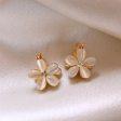 Wholesale Double-sided Cat s Eye Flower Elegant Small Delicate Earrings Hot on Sale