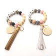 Wholesale Silicone Wooden Beads Leather Tassel MAMA Wrist Keychain on Sale