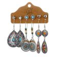 Wholesale Gem Hollow Half-circle Leaf Feather Vintage Earrings 6 Pairs Set For Discount