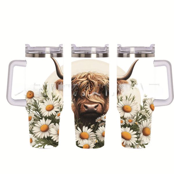 Wholesale Tumbler 40OZ Bull Head 3D Sunflower Car Cup Stainless Steel Straw Tumbler Ice Cup For Sale