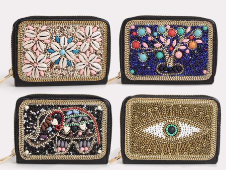 Wholesale Heavy Industry Boho Style Rice Beads Butterfly Flower PU Clutch Bag Supply