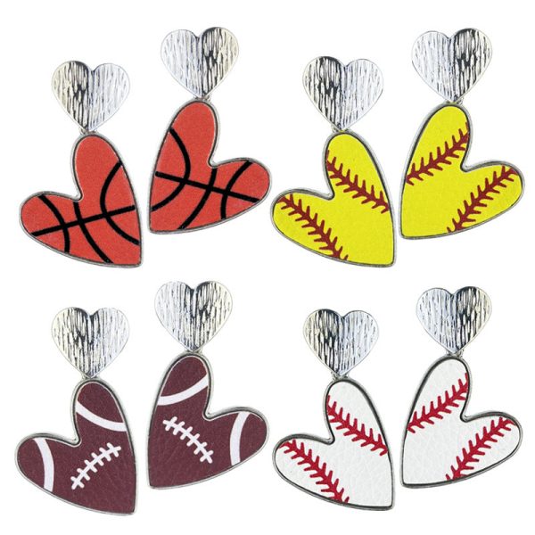 Wholesale 2Pairs pack Rugby Sports Love Basketball Softball Volleyball Football Leather Metal Earrings Sale