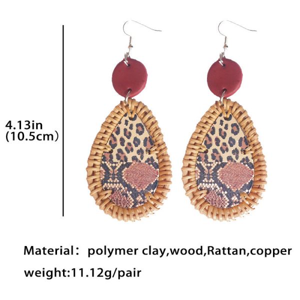 Wholesale 3 Pairs Pack Polymer Clay Rattan Copper Braided Leopard Zebra Print Earrings Discount