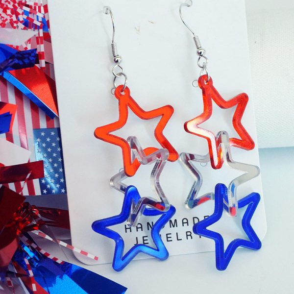 Wholesale 2Pairs pack Independence Day 3D Rotating Mirror Love Five-pointed Star Earrings Online now