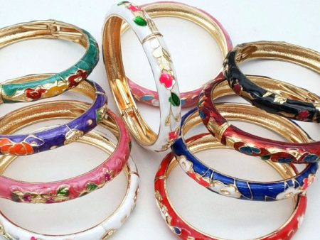 Wholesale 12pcs Cloisonne Children s and Adult s Thin and Wide Flower Bracelets Fashion