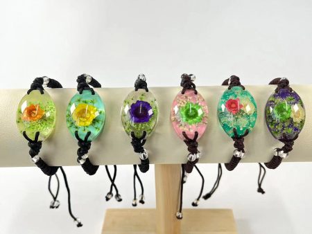 Wholesale 12pcs Handmade Epoxy Luminous Real Flower Bracelet For Cheap