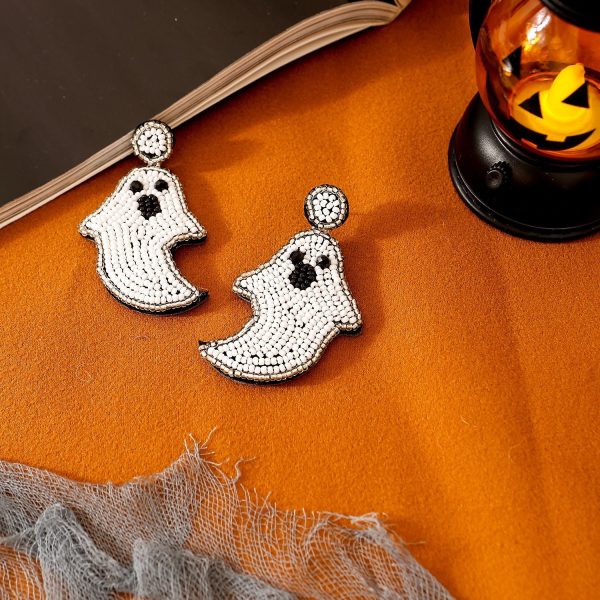 Wholesale Halloween Hat Ghost Creative Rice Bead Pumpkin Bat Exaggerated Earrings For Sale