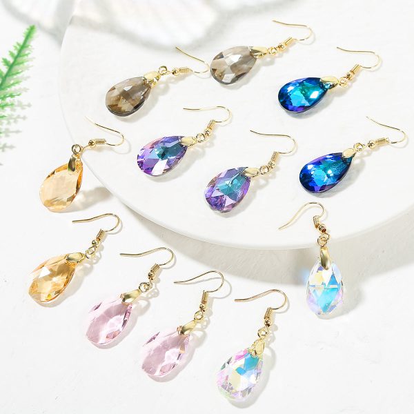 Wholesale Mother s Day Long Crystal Light Luxury High-end Colorful Crystal Water Drop Earrings Hot on Sale