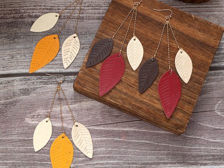 Wholesale Cowhide Leaf Artificial Leather Leaf Earrings Hot on Sale