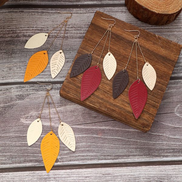 Wholesale Cowhide Leaf Artificial Leather Leaf Earrings Hot on Sale