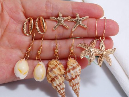 Wholesale Creative Starfish Natural Conch Earrings Five Pairs of Earrings and Studs Discount