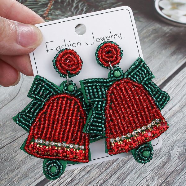 Wholesale Christmas Tree Style Exaggerated Pure Handmade Beaded Rice Bead Earrings For Discount