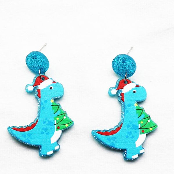 Wholesale Creative Christmas Dinosaur Santa Hat Neon Acrylic Glitter Scarf Purple Earrings Supply