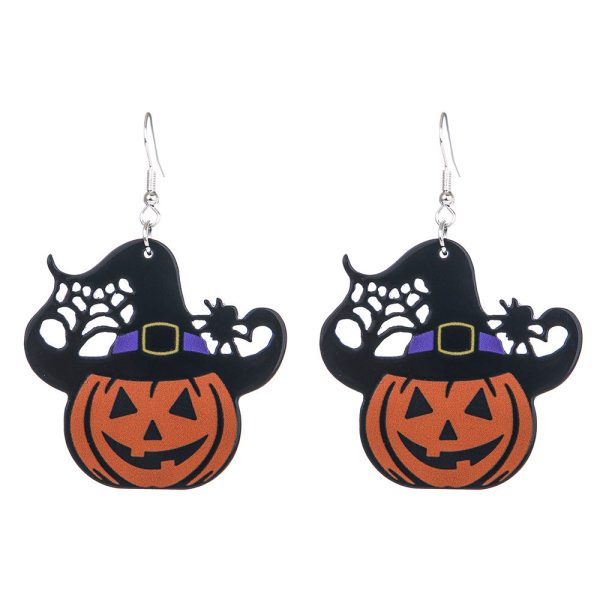 Wholesale Halloween Series Pumpkin Candy Little Devil Ghost Black Cat Dwarf Acrylic Earrings Online now