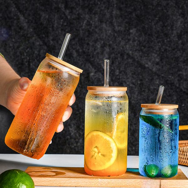 Wholesale Borosilicate Cola Cup 160oz Cold Drink Straw Cup Bamboo Lid Glass Cup Fashion