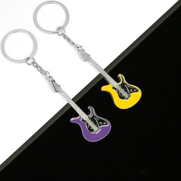 Wholesale Music Festival Metal Instrument Colorful Guitar Keychain Online Sale