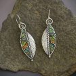 Wholesale Brocade Iridescent Green Leaf Zigzag Artificial Wood Leaf Earrings For Discount