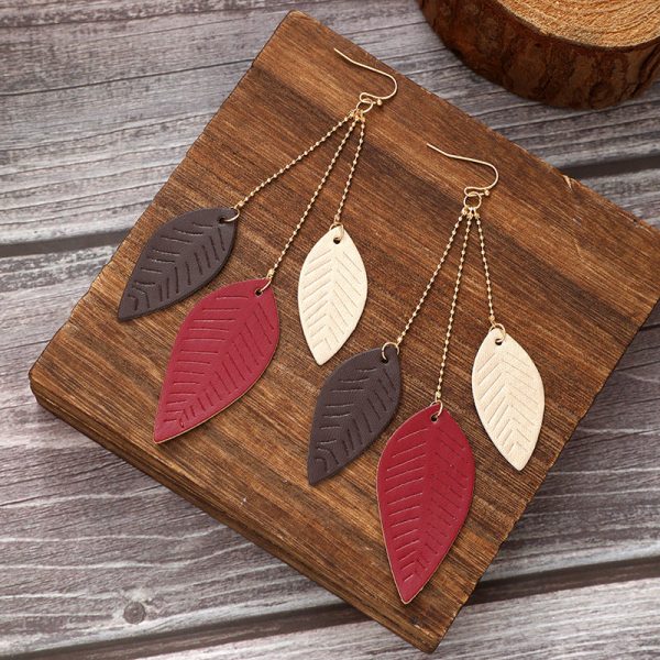 Wholesale Cowhide Leaf Artificial Leather Leaf Earrings Hot on Sale