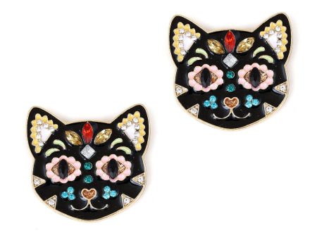 Wholesale Exaggerated Oil-drop Color Black Cat Inlaid with Rhinestone Alloy Earrings on Sale