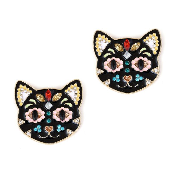 Wholesale Exaggerated Oil-drop Color Black Cat Inlaid with Rhinestone Alloy Earrings on Sale